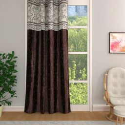 Romee Coffee Brown Jaquard Floral Curtains and Sheers-image-5