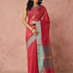 Fabindia Red Cotton Silk Regular Fit Woven Saree-picture-4