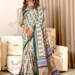 PEENGAX Ajrak Printed Pure Cotton Block Print Saree-image-56