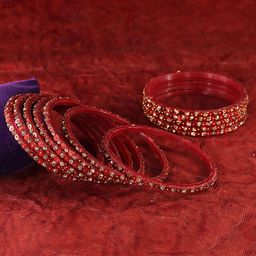 NMII Set Of 12 Glass Diamond Stones-Studded & Beaded Bangles-10