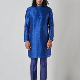 Bubber Blu Davey Geometric Printed Mandarin Collar Straight Kurta-picture-51
