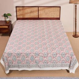Fabindia Blue & White Printed Cotton Double King Bed Cover-image-77