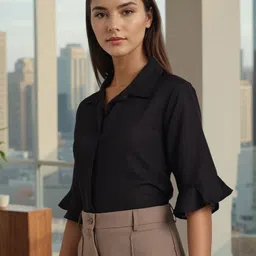 Style Quotient Women Shirt Collar Bell Sleeve Top-image-69