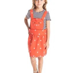 Cherry Crumble By Nitt Hyman Kids Orange Printed Dungaree Dress-image-84