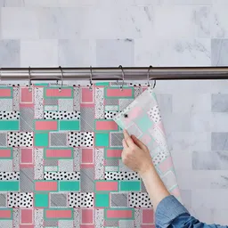 ArtzFolio Green and Silvertoned Geometric PrintedWaterproof Shower Curtain-image-96