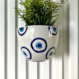 JASMEY HOMES White & Blue Evil Eye Printed Planters-58