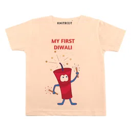 KNITROOT Diwali Theme Half Sleeves Cracker Print Tee - Peach-picture-30