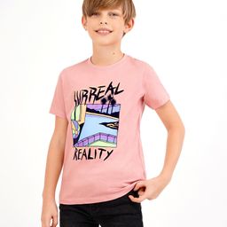 Primo Gino Half Sleeves Top Text Print - Pink-image-7