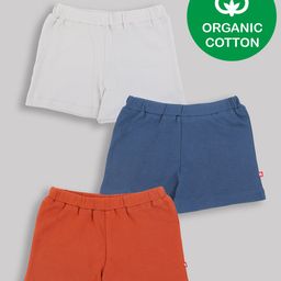 Nino Bambino 100% Organic Pack Of 3 Cotton Solid Shorts - White Blue Orange-image-11