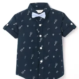 Jash Kids Half Sleeves Shirt with Bow Guitar Print - Blue-picture-0