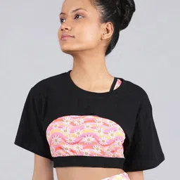 D'chica Half Sleeves Trendy Bust Cut Solid Active Wear Tee - Black-picture-42