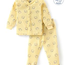 Babyoye Cotton Modal Blend Elephant Printed Full Sleeves Thermal Inner Wear Set - Yellow-image-78