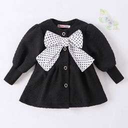 Kookie Kids Full Sleeves Frock Style Jacket With Bow Applique - Black-image-10