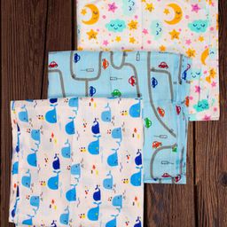 Mittenbooty 100 % cotton Muslin Baby Swaddle wraps Pack of 3-Car Print-picture-14