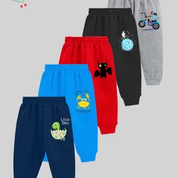 KUCHIPOO Pack Of 5 Bike & Moon Printed Track Pants - Multi Colour-image-32