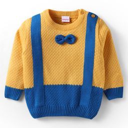 Babyhug Knit Full Sleeves Pullover Sweater With Bow Applique - Yellow-image-29
