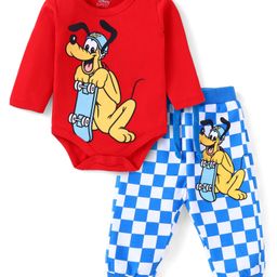 Babyhug Disney Interlock Knit Full Sleeves Onesie & Diaper Leggings with Pluto Graphic - Red & Blue-image-63