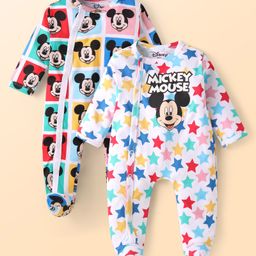 Babyhug Disney Interlock Knit Full Sleeves Footed Sleep Suit with Mickey Mouse & Friends Graphics Pack of 2 - White & Blue-image-92