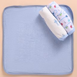 OHMS Terry Knit Towel & Wrappers with Vehicle & Whale Print Pack of 3 L 40 x B 40 cm - Blue-image-9