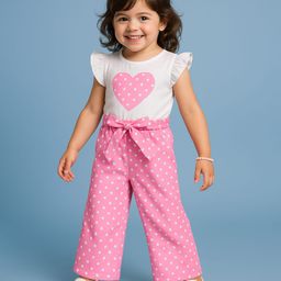 Mark & Mia Frill Sleeves Jumpsuit with Polka Dots & Hearts Print - Pink & White-image-90