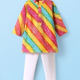 Exclusive from Jaipur Chanderi Woven Full Sleeves Striped Kurta Pajama Set - Yellow-image-71