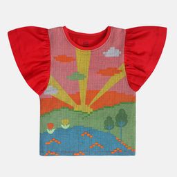 MINI KLUB Cotton Half Sleeves Sunrise Printed Top - Red-image-68