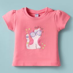 Tango Interlock Knit Half Sleeves Top with Kitty Print - Coral-picture-9