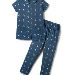 Teddy Cotton Knit Half Sleeves Co-ords Night Suit with Floral Print - Navy Blue-image-97