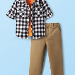 Babyhug Cotton Woven Full Sleeves Checks Shirt & Denim Jeans Set With Text Printed T-Shirt - Multicolor-image-52