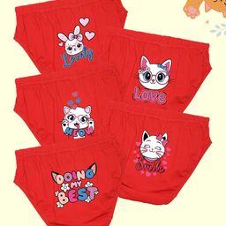 NUSYL Cotton Pack Of 5 Cat Printed Panties - Red-image-81