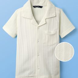 Pine Kids Cotton Woven Half Sleeves Solid Colour Shirt With Textured Design - White-image-34