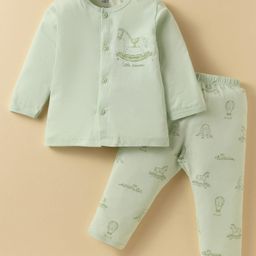 Zero Interlock Knit Full Sleeves Co-Ords Night Suit With Horse Print - Light Green-image-63