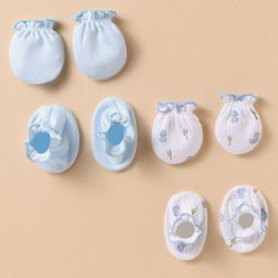 Bubble Pop Cotton Knit Mittens & Booties Set with Ducky Print Pack of 2 - Light Blue & White-15