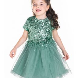 Cherry Crumble By Nitt Hyman Woven Half Sleeves Sequins Embellished Dress - Green-image-36