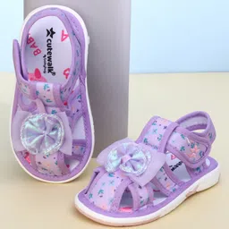 Cute Walk by Babyhug Velcro Closure Sandals With Floral Print & Applique - Purple-picture-7