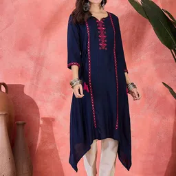 Sangria Floral Embroidered Mirror Work Asymmetric A-Line Kurta-picture-27