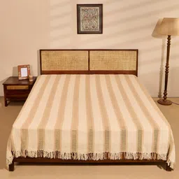 Fabindia Beige Woven Cotton Double King Bed Cover-image-68