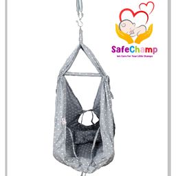 SafeChamp Roxy Baby Swing Cradle with Mosquito Net Pillow Spring And Metal Window Cradle Hanger  - Grey image 2
