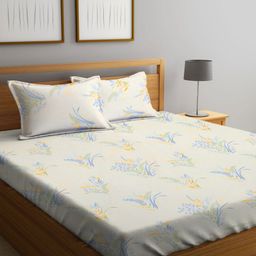 Myntra Elegant Homes White & Blue Floral Printed 300 TC King Bedsheet Set 2.50 x 2.20 m-15