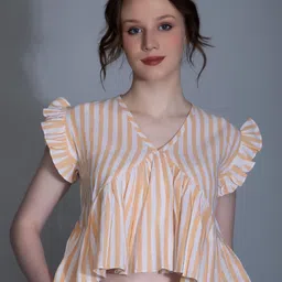 SZN Women V-Neck Flutter Sleeves Empire Crop Top-picture-2