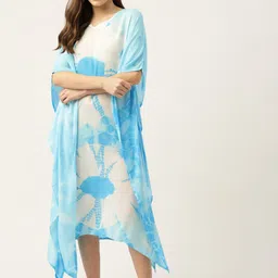 Maaesa White & Blue Dyed Crepe Kaftan Midi Dress-image-68