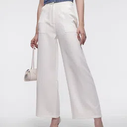 French Connection Women Mid-Rise Flared Fit Wide Leg Trousers-image-89