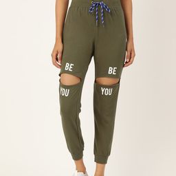 The Dry State Women Olive Green Pure Cotton Slim Fit Slash Knee Solid Cropped Joggers-image-77