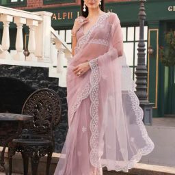 Tikhi Imli Pink Embroidered Saree with Unstitched Blouse-picture-42