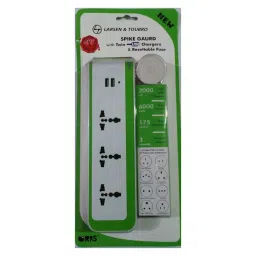 L&T [ Lauritz Knudsen ] 3 Sockets 6 Amp Extension Board with 2 USB Port & 1.5 m Cable White, LNT00003-16