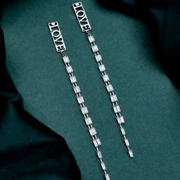 Voylla Silver Timeless Sparkle Endless Love Long Rhinestone Drop Earrings-picture-37