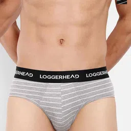 LOGGERHEAD Pack Of 2 Striped Mid Rise Briefs - LHYB011-BLACK-GREY-BLACK-GREY-91