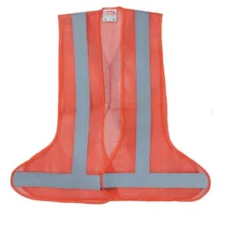 Safeu 120 GSM Thickness 100% Polyester Fabric Orange 3 Way Open Reflective Jacket Free Size (Pack of 5) image 1