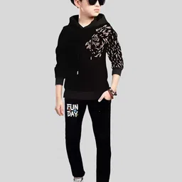 TICOSS Boys Graphic Printed Hooded Neck T-shirt With Trousers-16