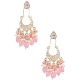 Priyaasi Kundan Pink Beads Chandbalis image 3